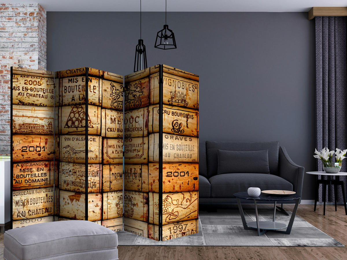 PARAVENT mit 5  Flügel - Creme/Braun, Basics, Holz/Kunststoff (225/172/3cm) - artgeist