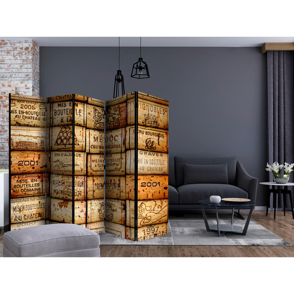 Thumbnail - artgeist Paravent, Braun, Creme, Holz, Textil, Kiefer, massiv, Abstraktes, 225x172x3 cm, Motiv auf Vorderseite, Wohnzimm...