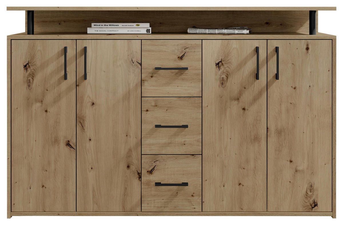 ŠIROKÁ KOMODA, dub artisan, 139/90/34 cm - dub artisan, Konvenční, kompozitní dřevo/plast (139/90/34cm) - Carryhome