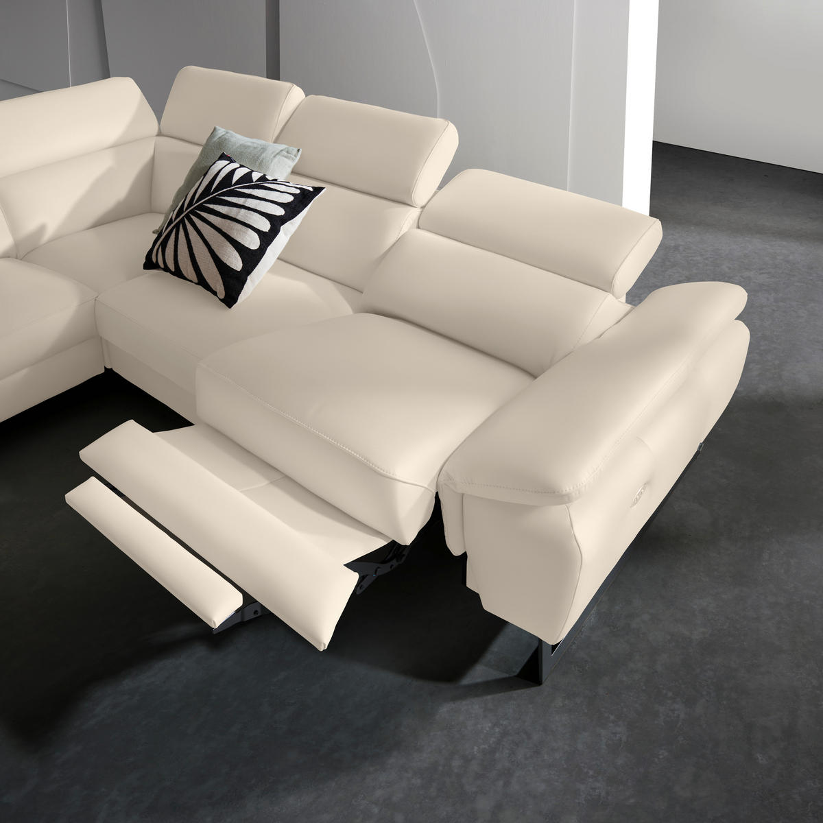 ECKSOFA Beige Echtleder  - Beige/Schwarz, Design, Leder/Metall (281/225cm) - Celina Home