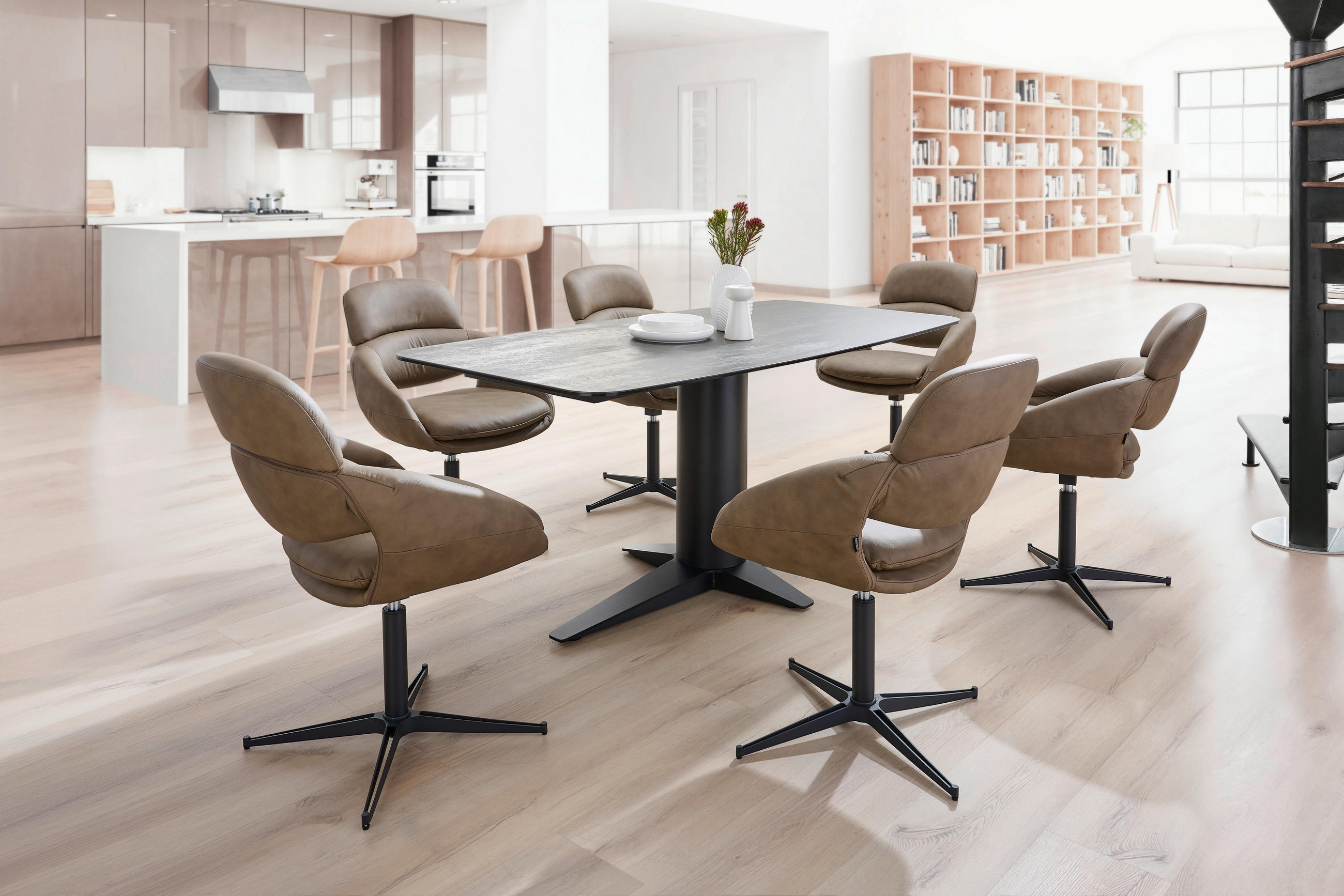 ESSTISCH in Metall, Glas, Keramik 180/90/76-106 cm  - Dunkelgrau/Schwarz, Design, Glas/Keramik (180/90/76-106cm) - Belluti