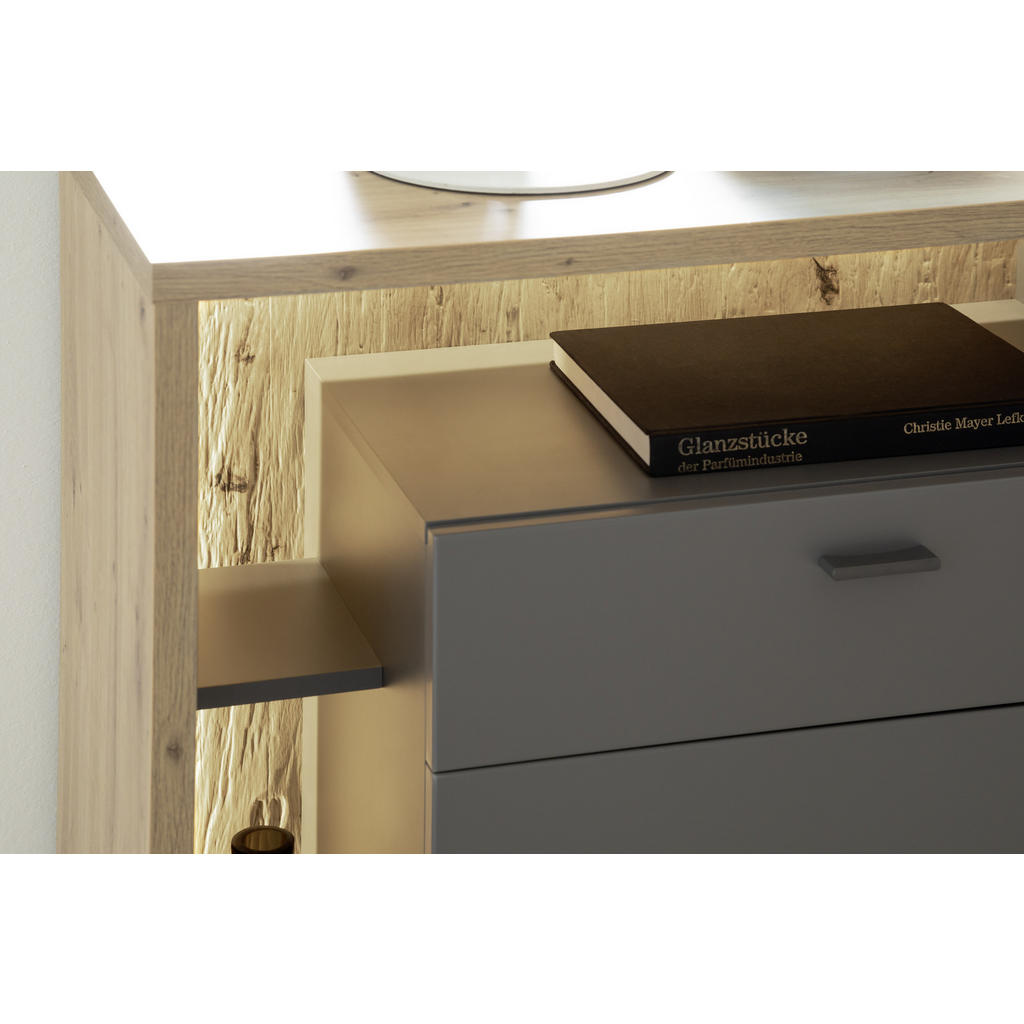 Thumbnail - Mid.you Sideboard Colombo, Grau, Eiche, Metall, 2 Fächer, 2 Schubladen, 156x91x40 cm, Made in EU, Wohnzimmer, Kommoden &...