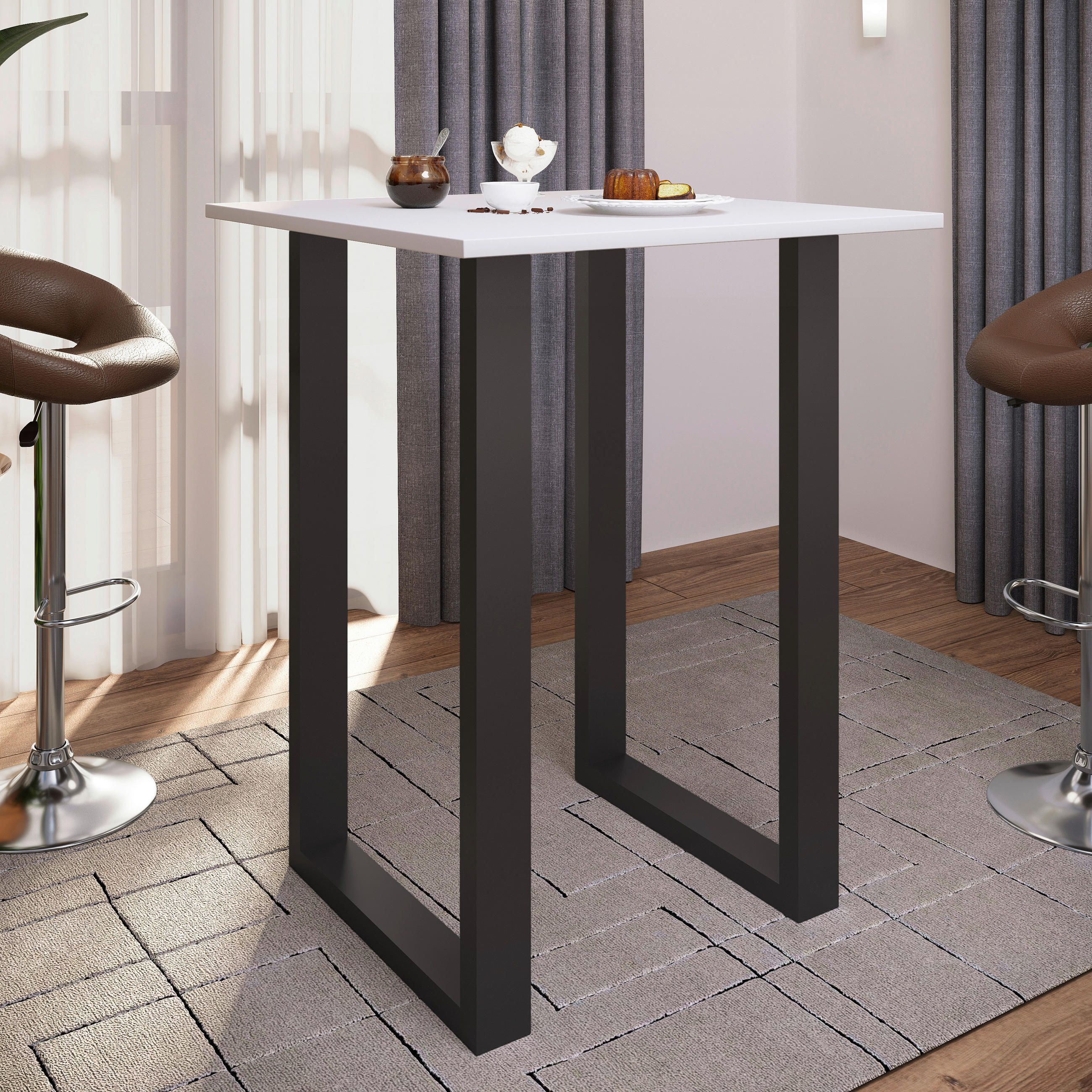 BARTISCH quadratisch Schwarz, Weiß  - Silberfarben/Schwarz, KONVENTIONELL, Holzwerkstoff/Metall (80/80/102cm)