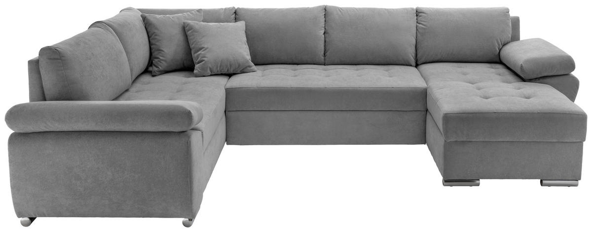 Wohnlandschaft in Mikrofaser Silberfarben  - couleur chromée/couleur argentée, Konventionell, textile/métal (219/305/157cm) - Livetastic