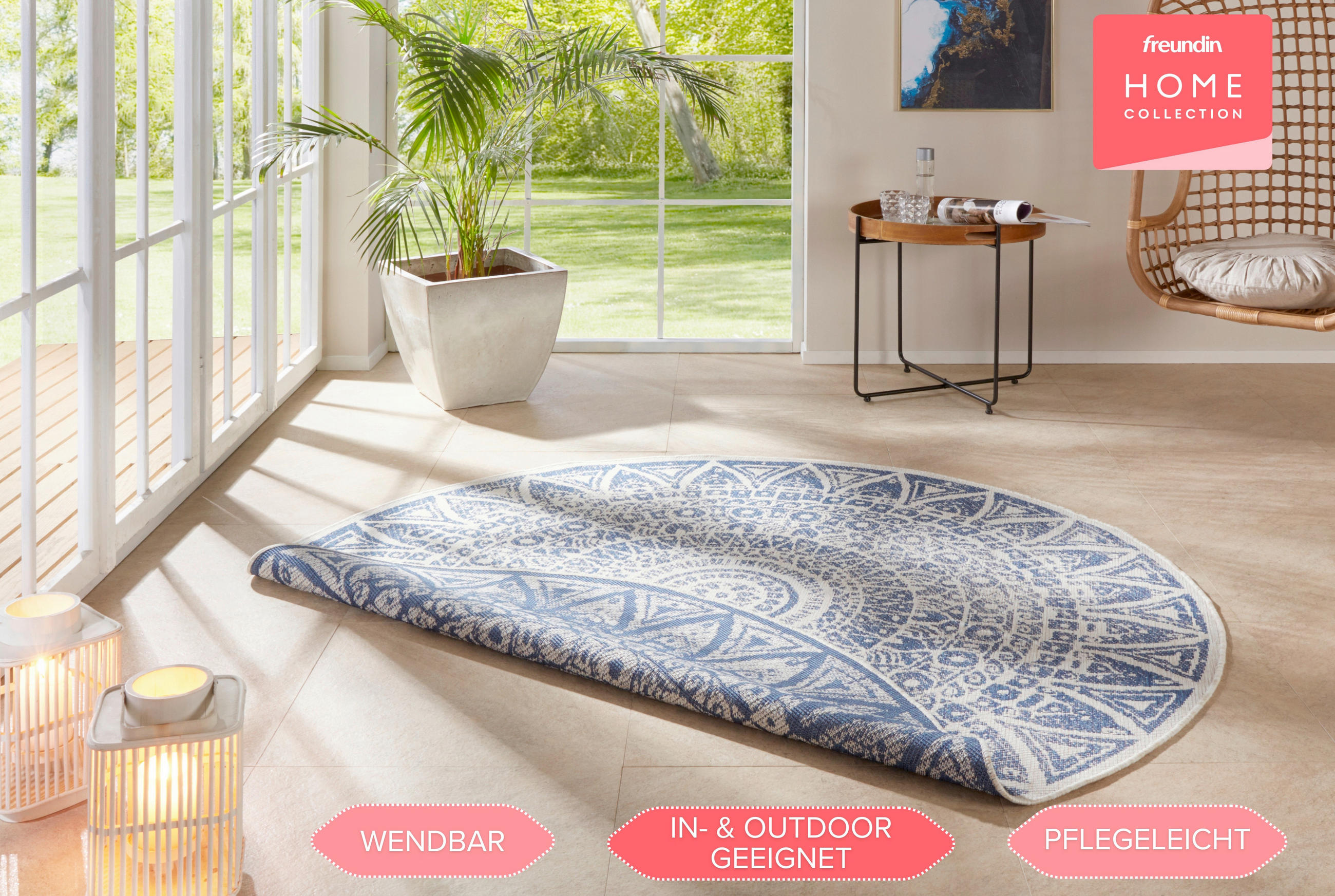 FLACHWEBETEPPICH 100 cm Nora Blau, Creme  - Blau/Creme, Design, Kunststoff (100cm)