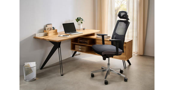 ECKSCHREIBTISCH 160/160/75 cm  in Eichefarben  - Eichefarben/Schwarz, Natur, Holz/Metall (160/160/75cm) - Linea Natura