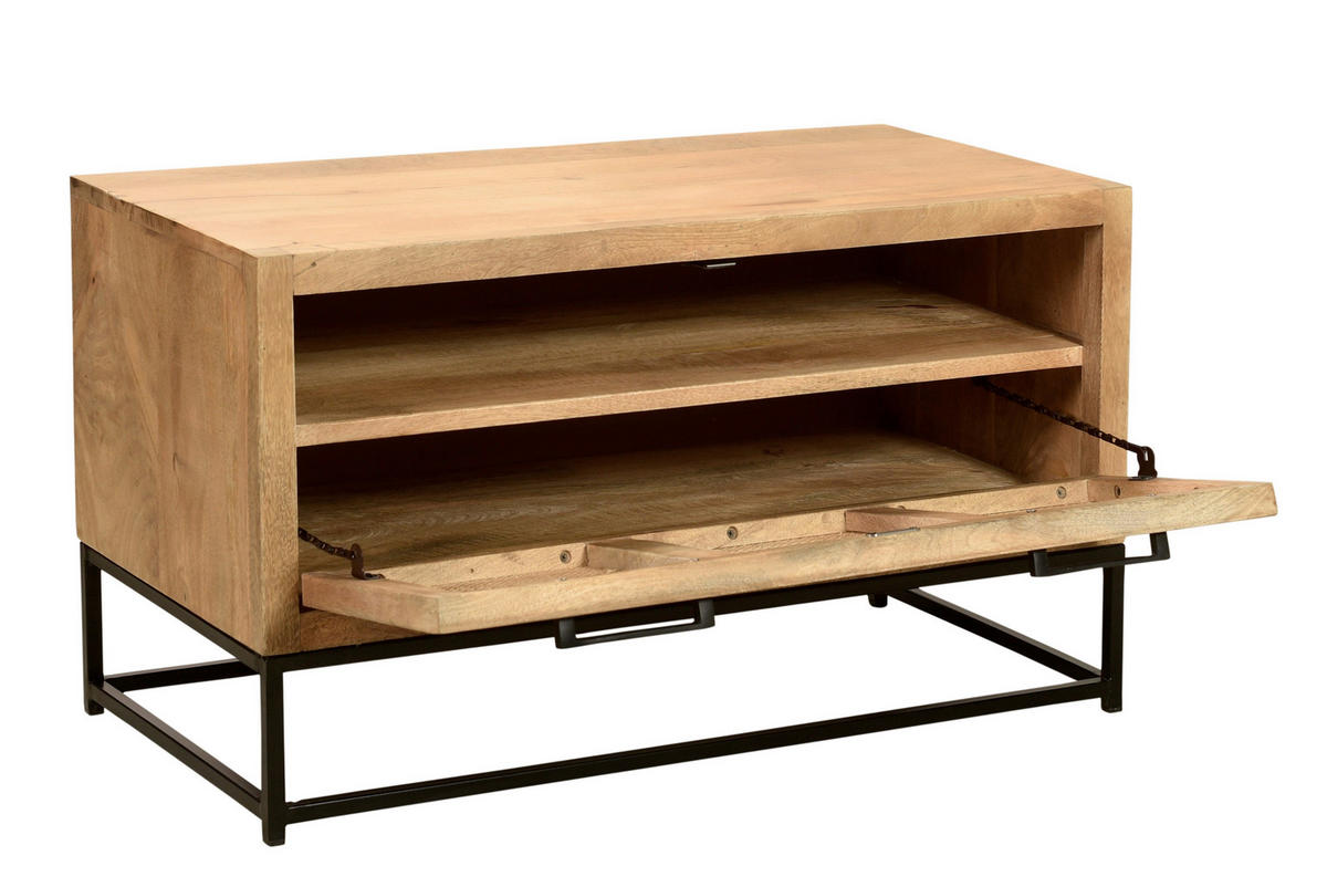 SCHUHSCHRANK Mangoholz, Rattan massiv Naturfarben, Schwarz  - Schwarz/Naturfarben, Design, Holz/Metall (84,5/48/40cm) - MID.YOU