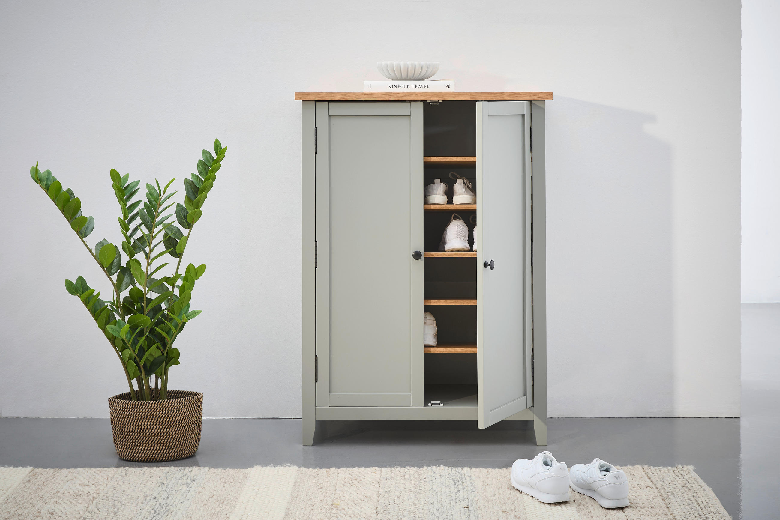 SCHUHSCHRANK Eiche, Kiefer furniert, massiv Grau, Naturfarben  - Silberfarben/Naturfarben, LIFESTYLE, Holz/Holzwerkstoff (80/110/38cm) - MID.YOU