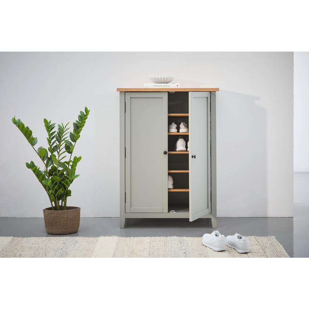 Thumbnail - Mid.you Schuhschrank, Grau, Natur, Holzwerkstoff, Eiche, Kiefer, furniert, massiv, 5 Fächer, 80x110x38 cm, Garderobe, Sc...