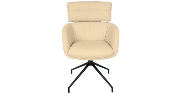 ARMLEHNSTUHL  Lederauswahl, Wippfunktion, Sitzfläche 360° drehbar, automatische Rückholfunktion  Echtleder  - Beige/Walnussfarben, Design, Leder/Holz (62/92/66cm) - Dieter Knoll