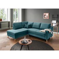 ECKSOFA Valentina Petrol Cord Zierkissen, Rückenkissen, Schlaffunktion  - Petrol/Naturfarben, MODERN, Holz/Textil (200/230cm) - P & B