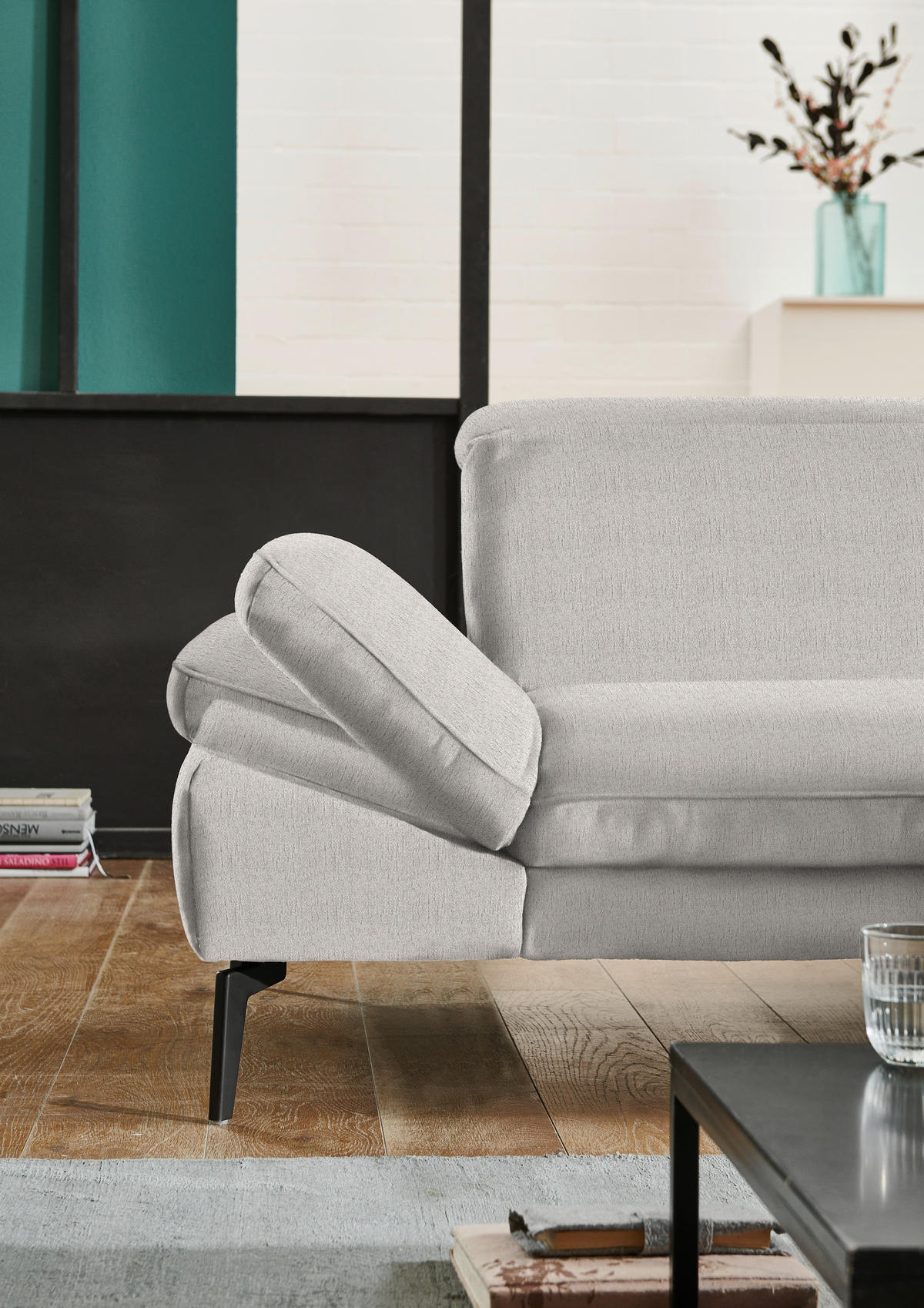 ECKSOFA in Chenille Beige  - Beige/Schwarz, Design, Textil/Metall (319/188cm) - Beldomo System