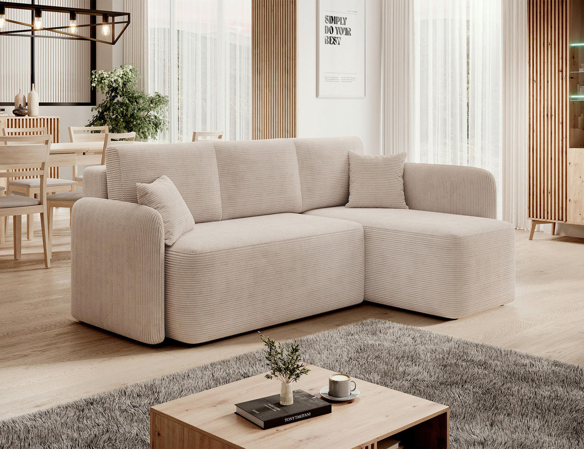 ECKSOFA HADSON Beige Cord Zierkissen, Rückenkissen, Bettkasten  - Beige/Schwarz, Design, Kunststoff/Textil (206/150cm) - MID.YOU