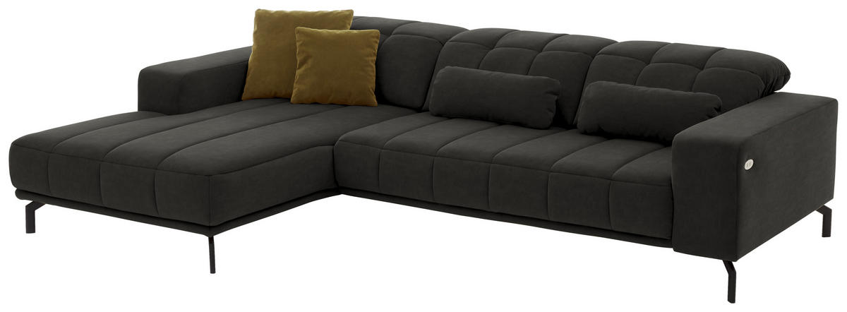 ECKSOFA in Velours Grau  - Schwarz/Grau, Design, Textil/Metall (195/293cm) - Beldomo Style