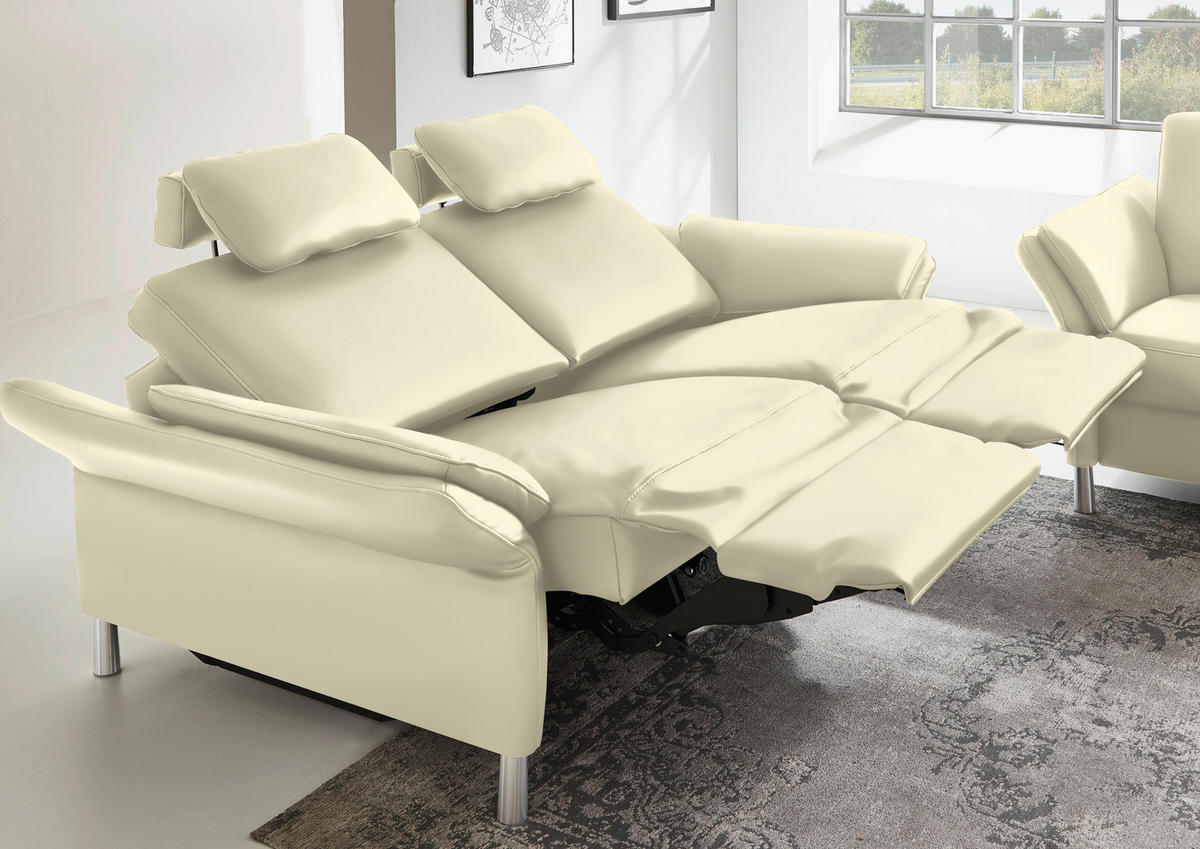 3-SITZER-SOFA in Echtleder Weiss  - Weiss/Alufarben, Design, Leder/Metall (190/82/99cm) - Dieter Knoll