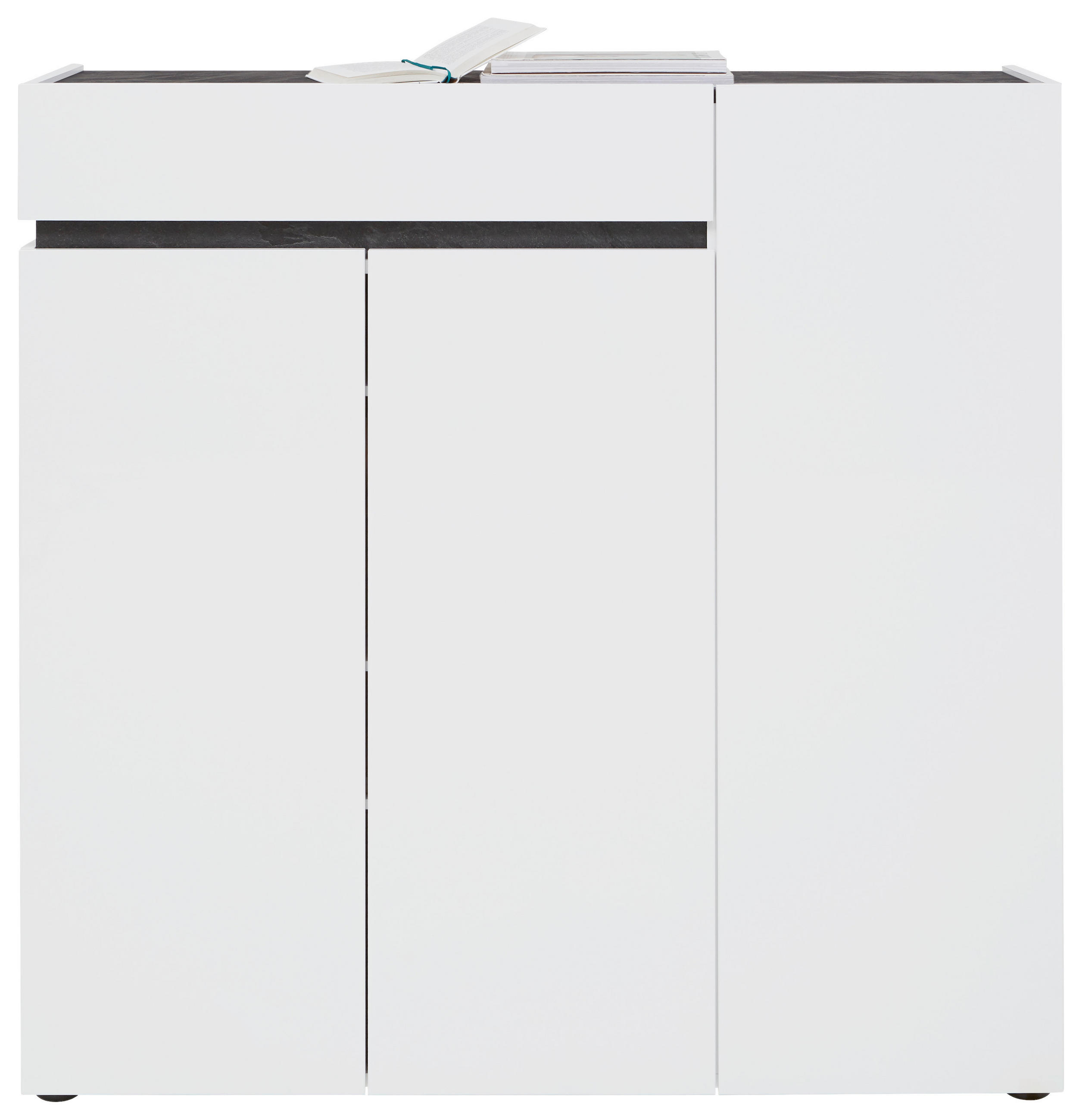 SKOSKÅP  i 120/115/34 cm  - vit/svart, Design, trämaterial/plast (120/115/34cm) - Voleo
