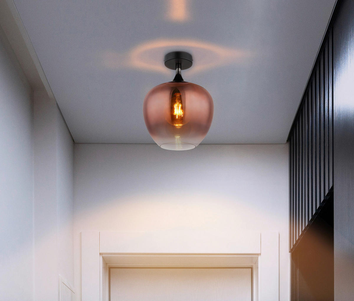 DECKENLEUCHTE 24/31,5 cm   - Schwarz/Kupferfarben, Design, Glas/Metall (24/31,5cm) - Collet's Monde