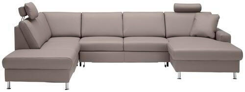 WOHNLANDSCHAFT in Echtleder Hellgrau  - Hellgrau/Alufarben, Design, Leder/Metall (233/339/165cm) - Beldomo Premium