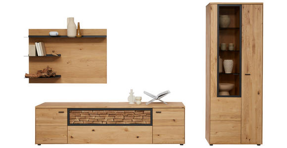WOHNWAND  in Wildeiche  328,8/207,2/45,2 cm  - Wildeiche/Graphitfarben, Natur, Glas/Holz (328,8/207,2/45,2cm) - Valnatura