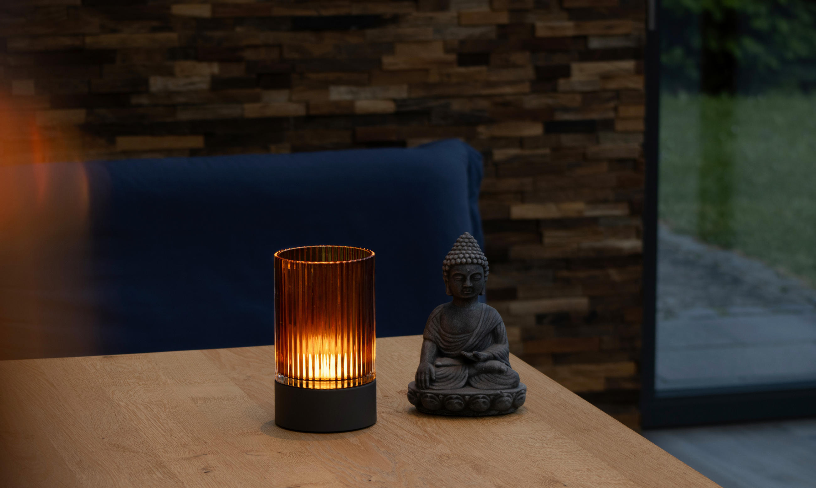 AKKU-TISCHLEUCHTE Ariva Pro 12/20 cm  - Cognac/Graubraun, Design, Glas/Metall (12/20cm)