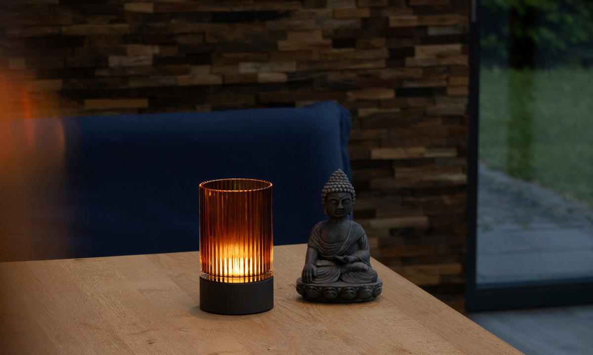 AKKU-TISCHLEUCHTE Ariva Pro 12/20 cm  - Cognac/Graubraun, Design, Glas/Metall (12/20cm)