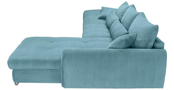 ECKSOFA Türkis Cord Zierkissen, Rückenkissen, Rücken echt  - Türkis/Chromfarben, KONVENTIONELL, Textil/Metall (335/225cm) - Carryhome