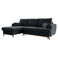 KUTNA GARNITURA tekstil  tamno siva   - tamno siva/prirodne boje, tekstil/drvo (157/235cm) - MID.YOU