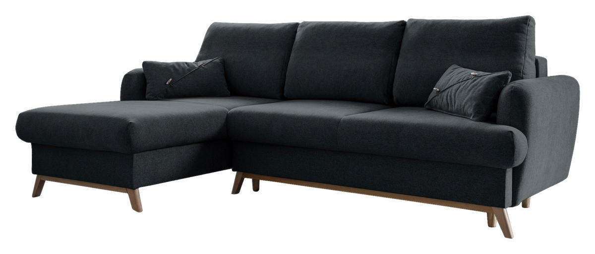 KUTNA GARNITURA tekstil  tamno siva   - tamno siva/prirodne boje, tekstil/drvo (157/235cm) - MID.YOU