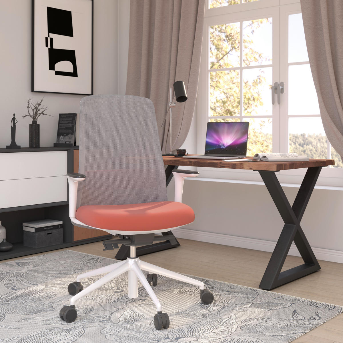 DREHSTUHL Grau, Weiß, Dunkelorange  - Dunkelorange/Weiß, MODERN, Kunststoff/Textil (70/103-115/70cm)