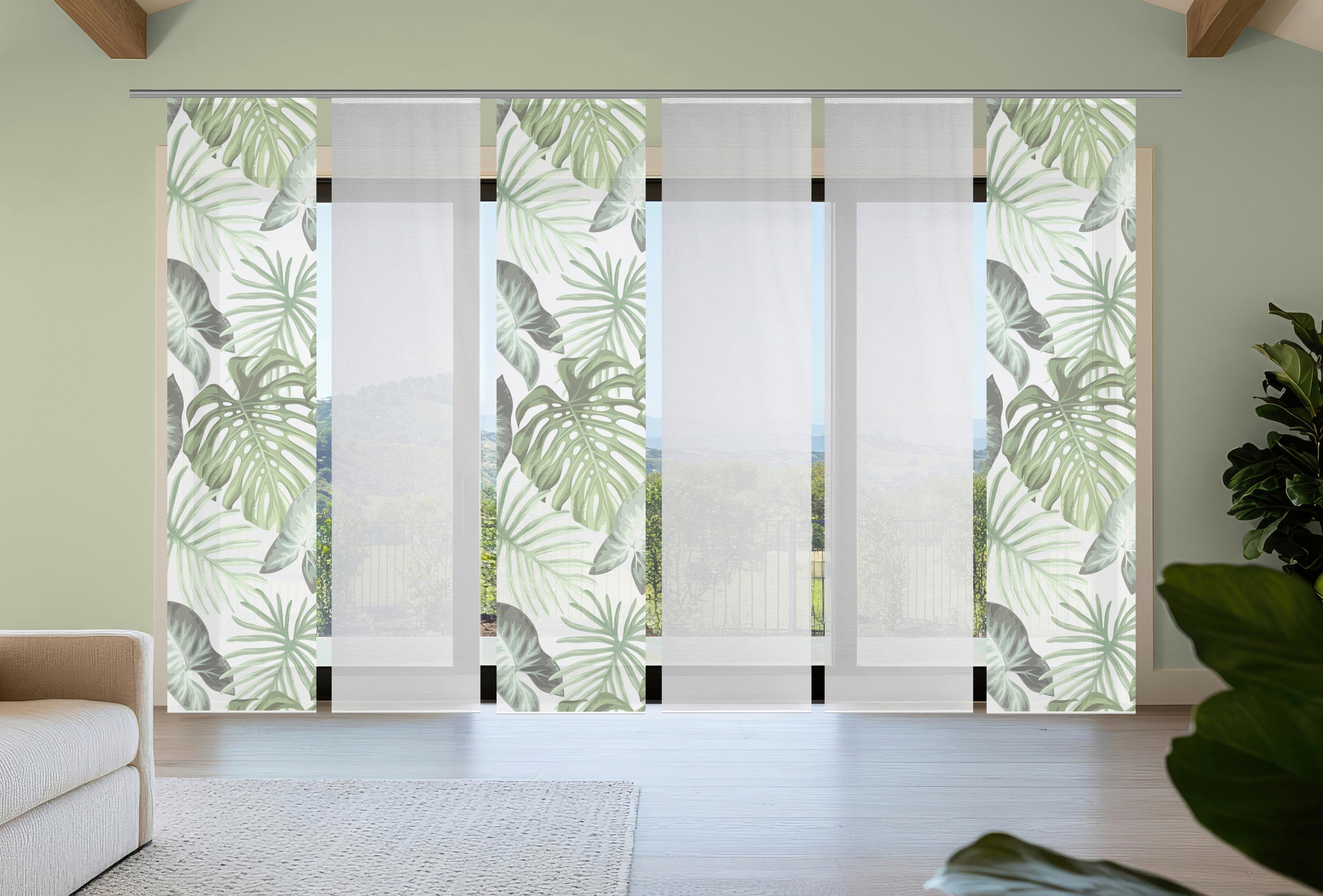 FLÄCHENVORHANG  6 Stück  blickdicht  60/260 cm   - Weiß/Grün, Natur, Textil (60/260cm)