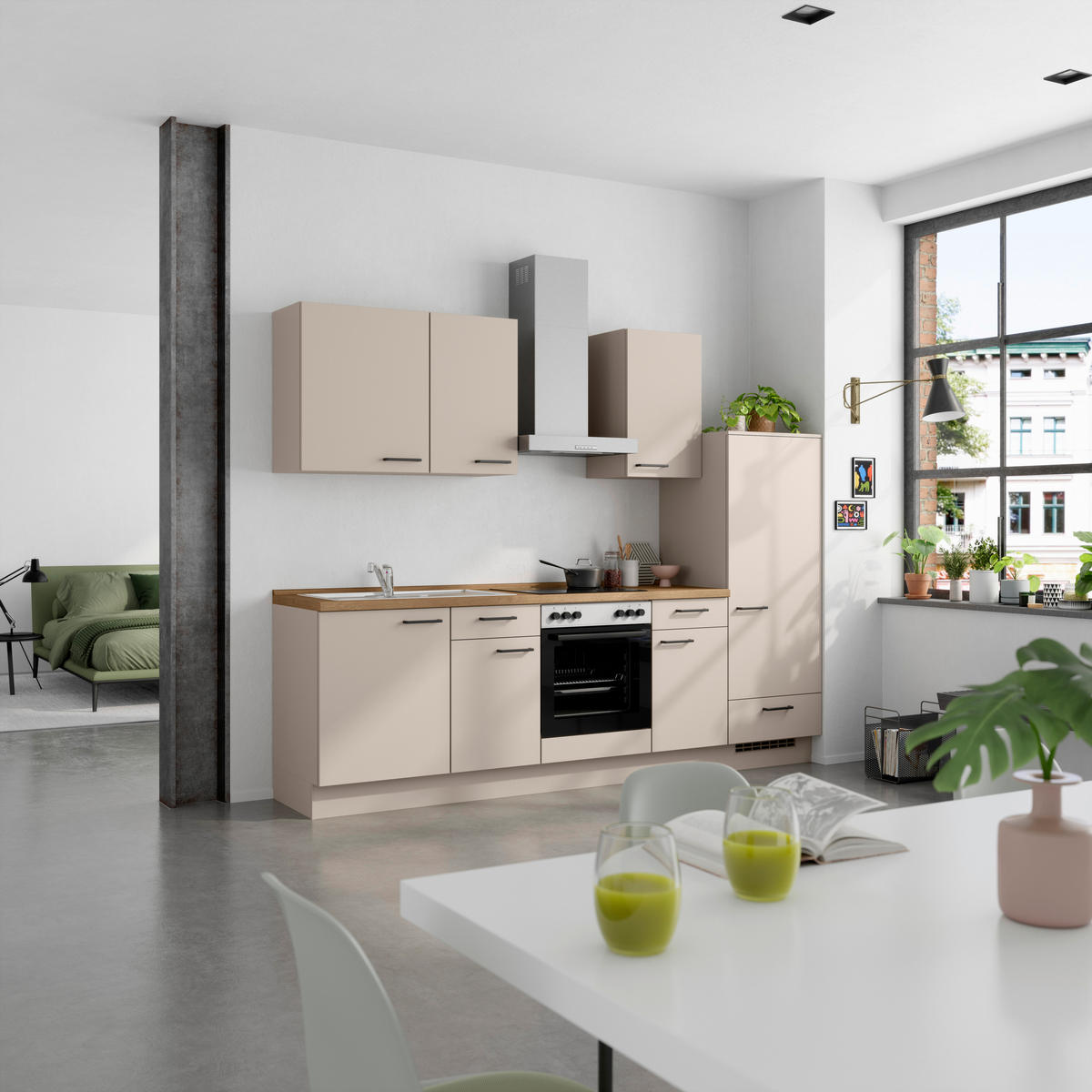 KÜCHENBLOCK Easytouch 270 cm  in Eichefarben, Sandfarben  - Sandfarben/Eichefarben, MODERN, Holzwerkstoff/Metall (270cm) - Nobilia
