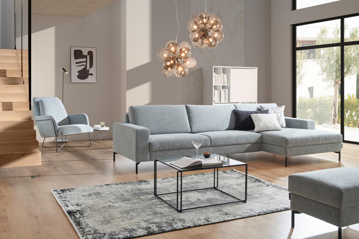 ECKSOFA in Chenille Hellblau  - Schwarz/Hellblau, Design, Textil/Metall (310/155cm) - Johann Jakob