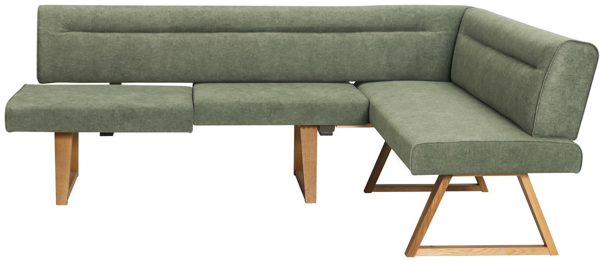 ECKBANK 230/170 cm Samt Grün Asteiche massiv   - Eichefarben/Grün, KONVENTIONELL, Holz/Textil (230/170cm) - Moderano