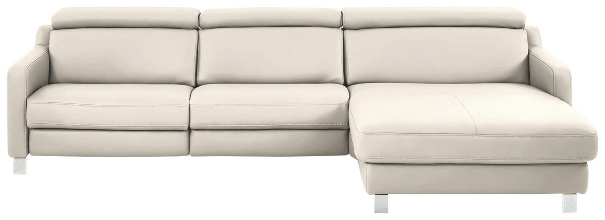 ECKSOFA Echtleder Beige  - Chromfarben/Beige, Design, Leder/Metall (291/176cm) - Valdera