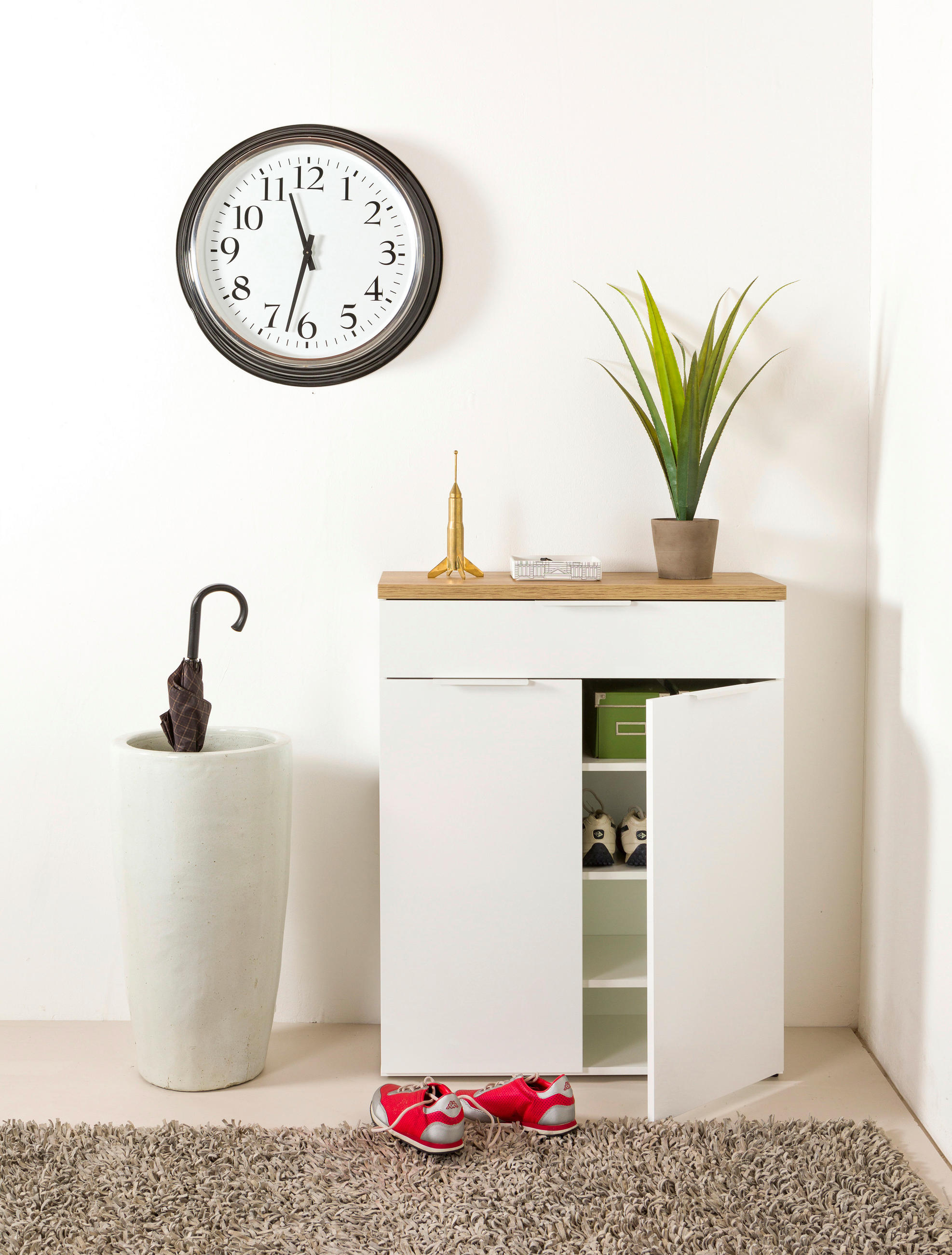 SCHUHSCHRANK Eiche Artisan, Weiß Hochglanz - Weiß Hochglanz/Schwarz, MODERN, Holzwerkstoff/Kunststoff (82,3/102/35,2cm) - Carryhome
