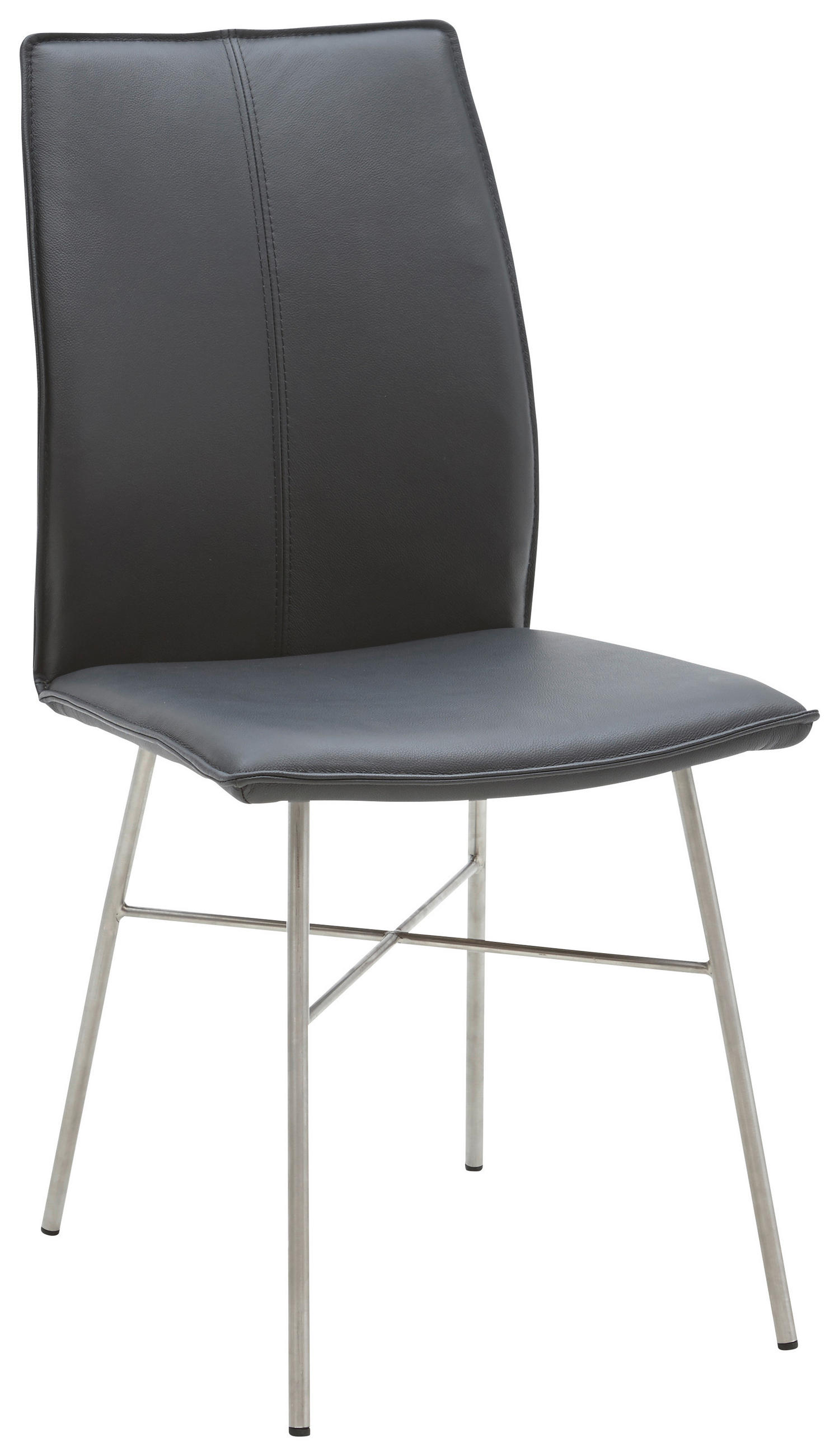 STUHL Echtleder Schwarz, Edelstahlfarben  - Edelstahlfarben/Schwarz, Design, Leder/Metall (46/93/57cm) - Dieter Knoll