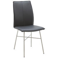 STUHL  in Edelstahl Echtleder pigmentiert Metall, Leder  - Edelstahlfarben/Schwarz, Design, Leder/Metall (46/93/57cm) - Dieter Knoll