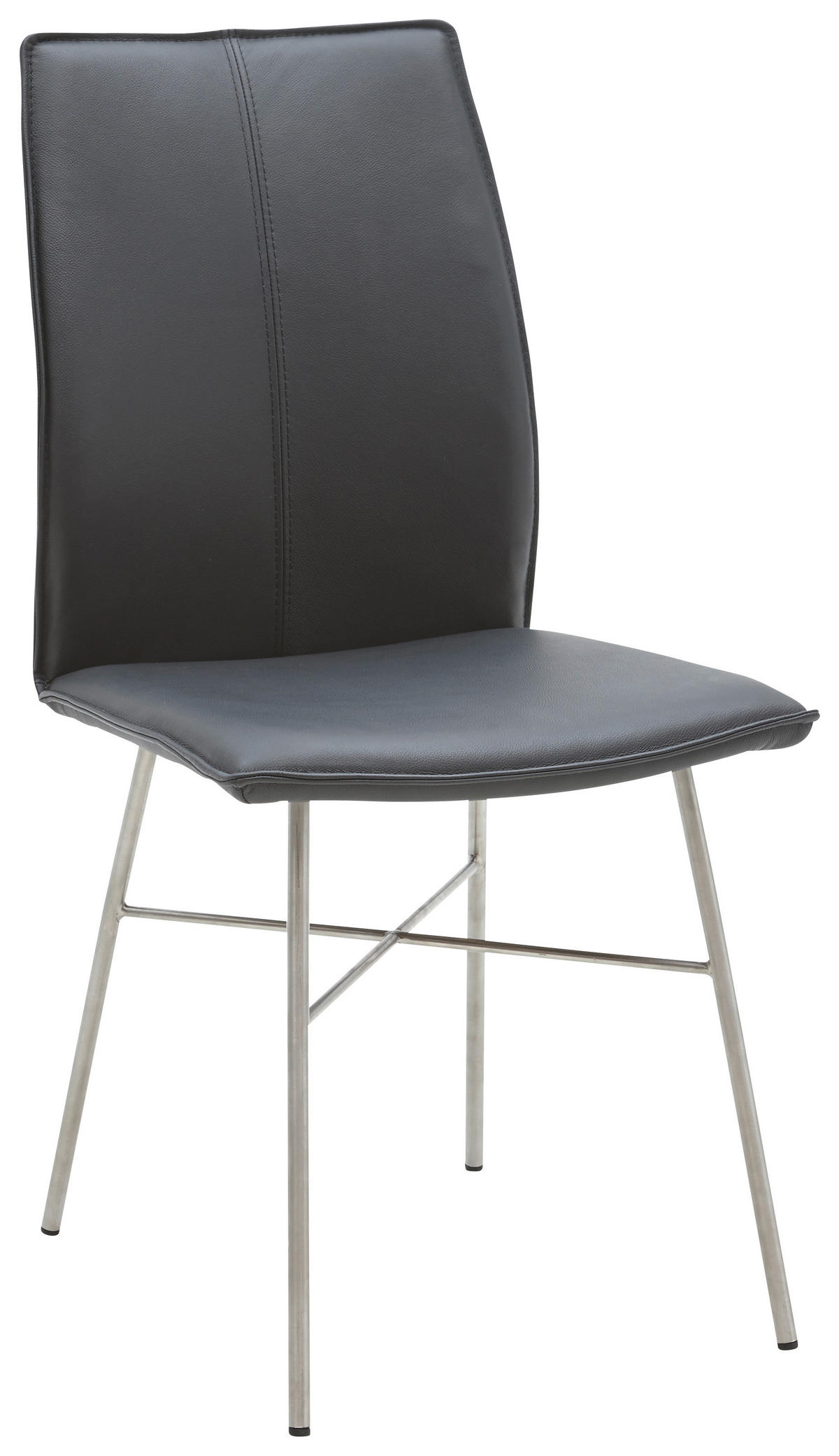 STUHL  in Edelstahl Echtleder pigmentiert Metall, Leder  - Edelstahlfarben/Schwarz, Design, Leder/Metall (46/93/57cm) - Dieter Knoll