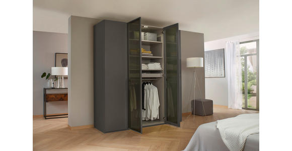 DREHTÜRENSCHRANK in Graphitfarben, Grau - Graphitfarben/Grau, Trend, Glas/Holzwerkstoff (201/223/60cm) - Novel