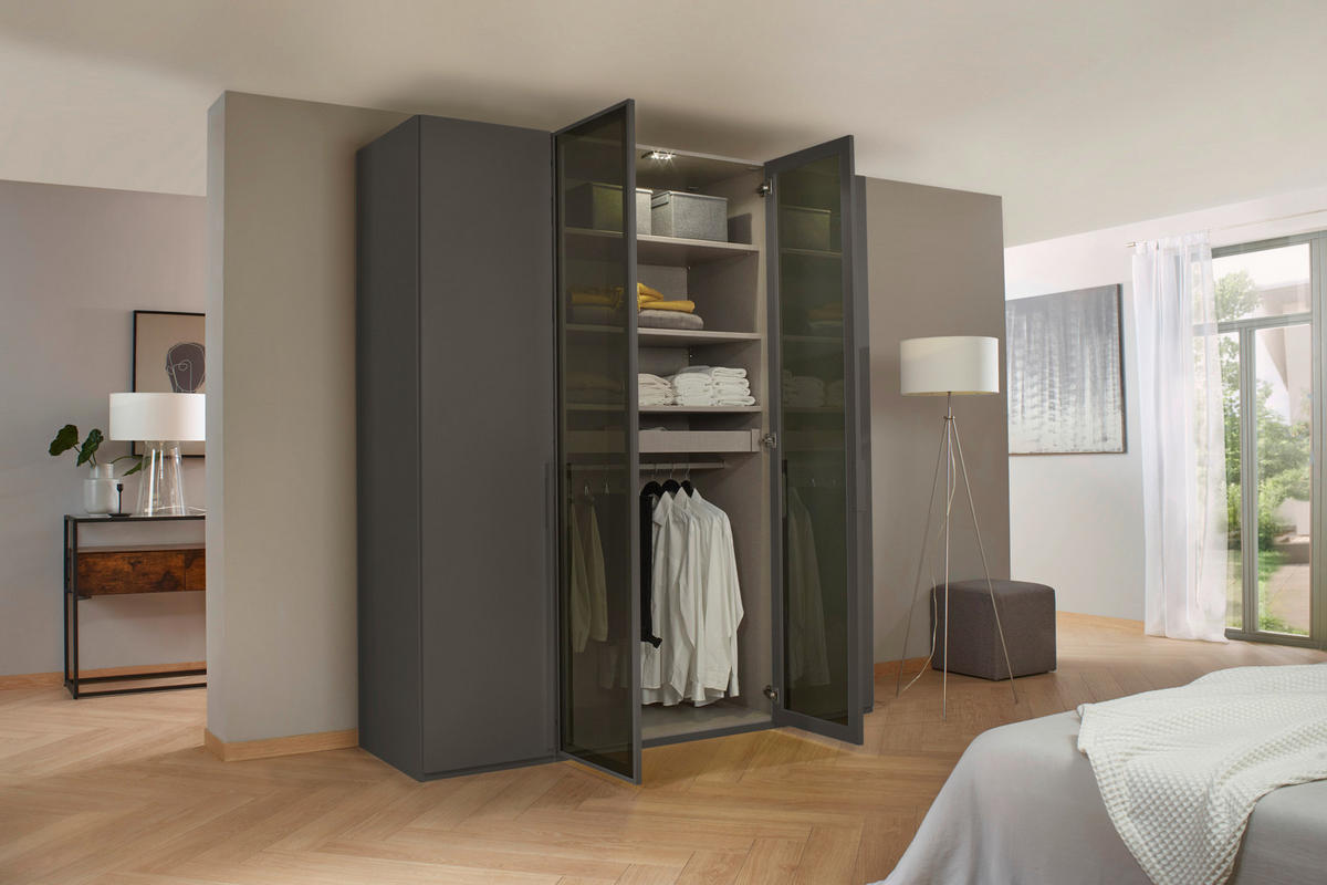DREHTÜRENSCHRANK 201/223/60 cm 4-türig Graphitfarben, Grau  - Graphitfarben/Grau, Trend, Glas/Holzwerkstoff (201/223/60cm) - Novel