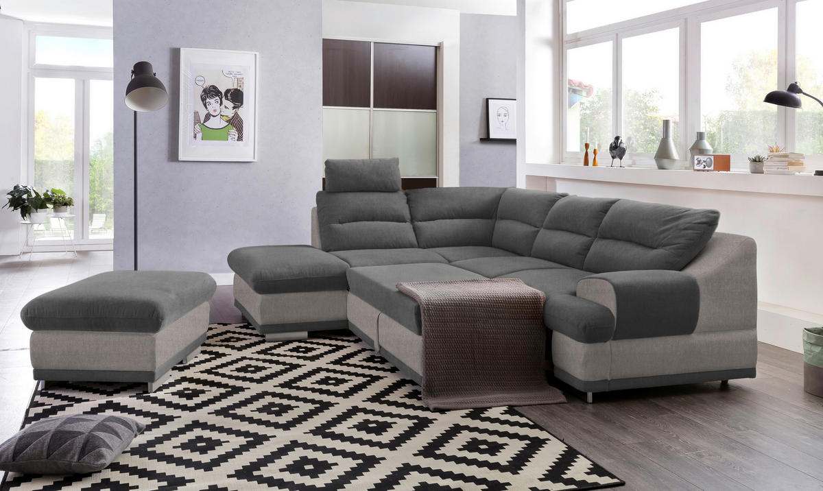 WOHNLANDSCHAFT in Velours Grau, Dunkelgrau  - Chromfarben/Dunkelgrau, Konventionell, Textil/Metall (217/264cm) - MID.YOU