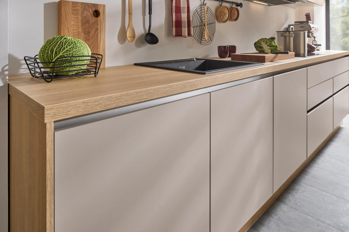 KÜCHENLEERBLOCK XO 15  in Grau, Eichefarben  - Edelstahlfarben/Eichefarben, Design, Holzwerkstoff/Metall (344cm) - Xora