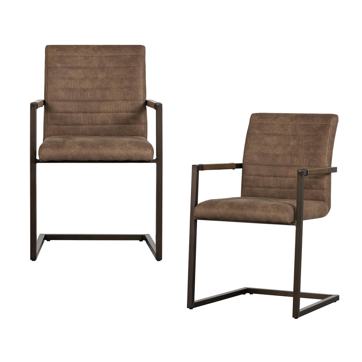 ARMLEHNSTUHL-SET 2 Stück  in Eisen Lederlook  - Taupe/Schwarz, MODERN, Textil/Metall (54/87/62cm) - Livetastic