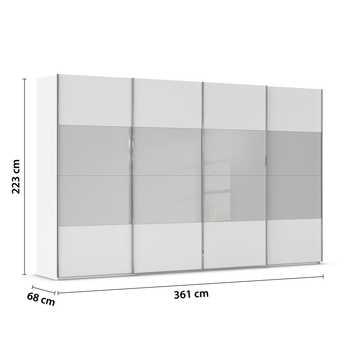 SCHWEBETÜRENSCHRANK 361/223/68 cm 4-türig Grau, Weiß  - Chromfarben/Weiß, KONVENTIONELL, Glas/Holzwerkstoff (361/223/68cm) - Novel