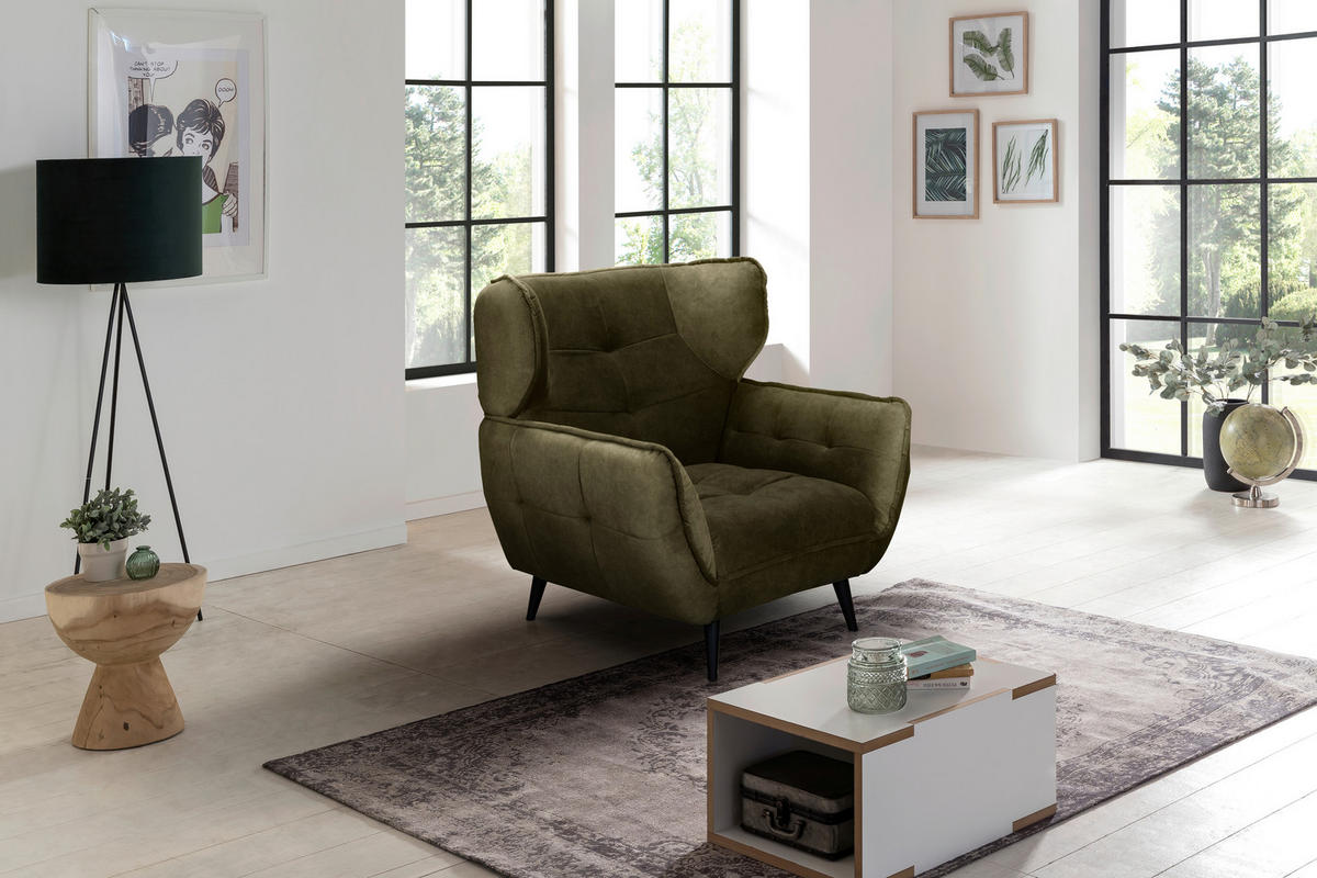 SESSEL in Mikrofaser Olivgrün  - Schwarz/Olivgrün, Modern, Textil/Metall (103/105/98cm) - MID.YOU