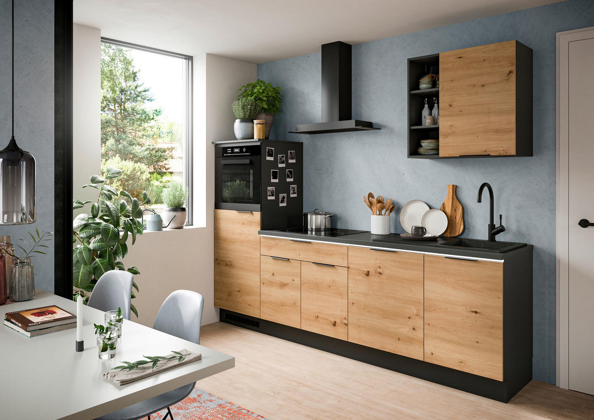 KÜCHENLEERBLOCK 260 cm   in Schwarz, Eiche Artisan  - Schwarz/Weiß, MODERN, Holzwerkstoff/Metall (260cm) - MID.YOU