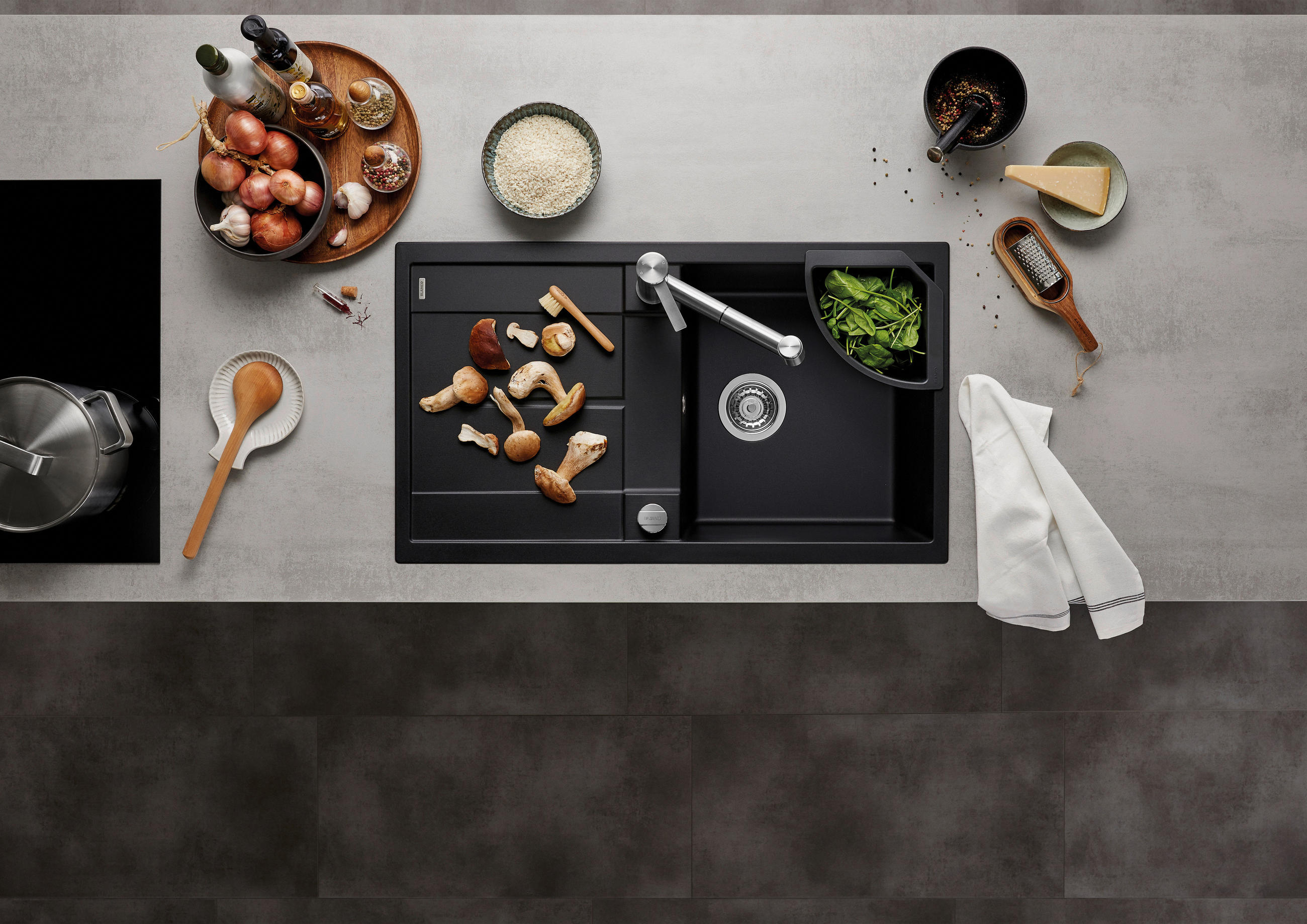 SPÜLE 525918  - Schwarz, Basics, Stein (86/19/50cm) - Blanco