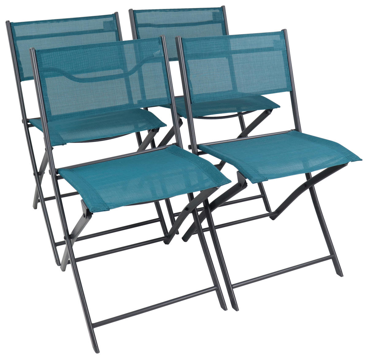 GARTENKLAPPSTUHL-SET Stahl Türkis  - Türkis/Schwarz, MODERN, Textil/Metall (45/79/46cm) - Ambia Garden