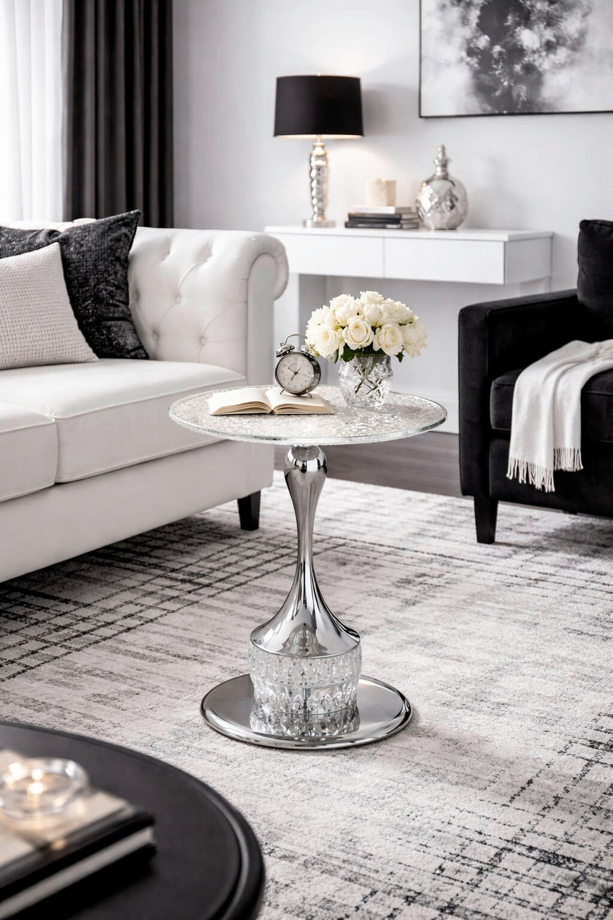BEISTELLTISCH 45/45/51 cm Chromfarben rund  - Chromfarben, Design, Glas/Metall (45/45/51cm) - MID.YOU