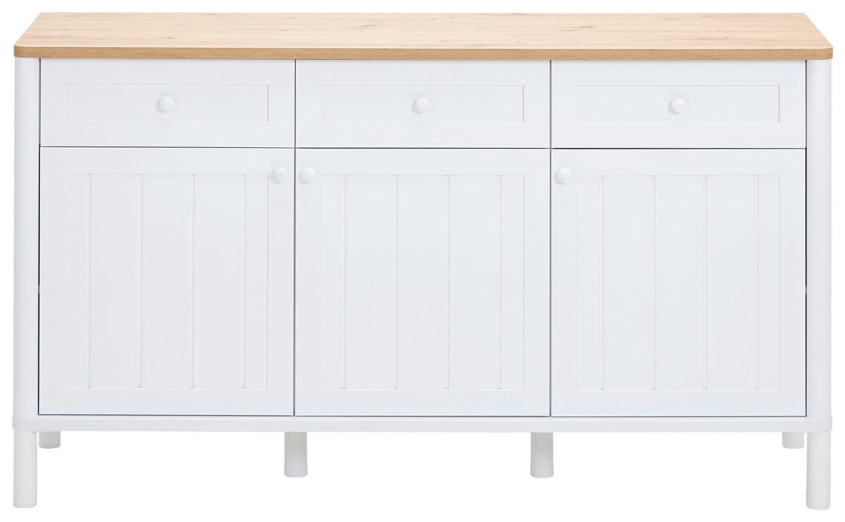 SIDEBOARD vit, ek Artisan  161,7/88,6/45,5 cm  - vit/ek Artisan, Romantik / Lanthus, metall/trämaterial (161,7/88,6/45,5cm) - home24